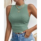 Eyelet Embroidery Textured Ruched Tank Top