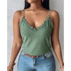 Chain Decor Eyelet Embroidery Lace Patch Tank Top