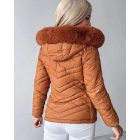 Zipper Pocket Design Shirred Fuzzy Trim Fleece Lined Hooded Puffer Jacket