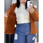 Zipper Pocket Design Shirred Fuzzy Trim Fleece Lined Hooded Puffer Jacket