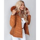 Zipper Pocket Design Shirred Fuzzy Trim Fleece Lined Hooded Puffer Jacket