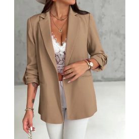 Notched Collar Roll Up Sleeve Blazer Coat