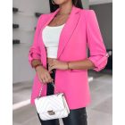 Notched Collar Roll Up Sleeve Blazer Coat