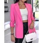 Notched Collar Roll Up Sleeve Blazer Coat