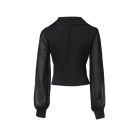 Notched Collar Sheer Mesh Patch Buttoned Blouse Top