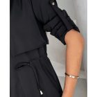 Drawstring Waist Roll Tap Sleeve Classic Trench Coat Lapel Overcoat Outerwear