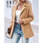 Notched Collar Studded Zipper Closure Pocket Design Coat