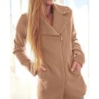 Notched Collar Studded Zipper Closure Pocket Design Coat