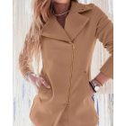 Notched Collar Studded Zipper Closure Pocket Design Coat