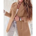 Notched Collar Studded Zipper Closure Pocket Design Coat
