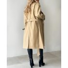 Notched Collar Double Breasted Longline Trench Coat