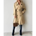 Notched Collar Double Breasted Longline Trench Coat