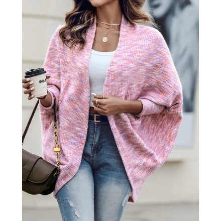 Colorful Waffle Knit Open Front Coat Batwing Long Sleeve Cardigan