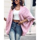 Colorful Waffle Knit Open Front Coat Batwing Long Sleeve Cardigan