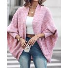Colorful Waffle Knit Open Front Coat Batwing Long Sleeve Cardigan