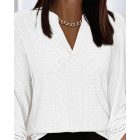 V-Neck Roll Tab Sleeve Eyelet Embroidery Shirt Top