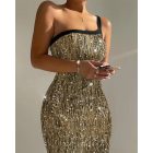 Glitter Lurex One Shoulder Spaghetti Strap Slim Fit Bodycon Allover Sequin Midi Evening Dress