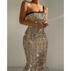 Glitter Lurex One Shoulder Spaghetti Strap Slim Fit Bodycon Allover Sequin Midi Evening Dress