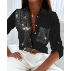 Roll Tab Sleeve Button Down Contrast Sequin Shirt