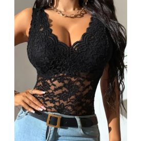 V-Neck Embroidery Lace Tank Top