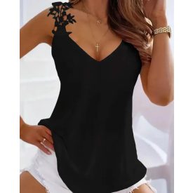 Lace Patch V-Neck Casual Tank Top