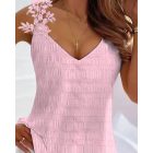 Lace Patch V-Neck Textured Casual Tank Top