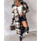 Plaid Print Buttoned Pocket Design Longline Coat
