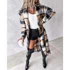 Plaid Print Buttoned Pocket Design Longline Coat