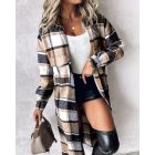 Plaid Print Buttoned Pocket Design Longline Coat