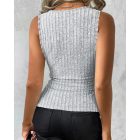 Wrap Ruched Tank Tops V-Neck Solid Button Design Slim Fit Casual Holiday Summer Ribbed Tee Tops