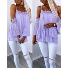 Contrast Lace Ruched Cold Shoulder Chiffon Top