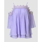 Contrast Lace Ruched Cold Shoulder Chiffon Top