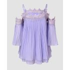 Contrast Lace Ruched Cold Shoulder Chiffon Top