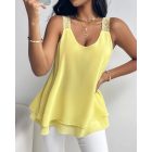 Love Heart Pattern Contrast Lace Layered Chiffon Tank Top