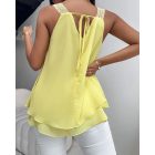 Love Heart Pattern Contrast Lace Layered Chiffon Tank Top
