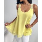 Love Heart Pattern Contrast Lace Layered Chiffon Tank Top