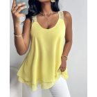 Love Heart Pattern Contrast Lace Layered Chiffon Tank Top