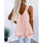 Love Heart Pattern Contrast Lace Tank Top