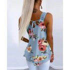 Floral Print Contrast Lace Layered Chiffon Tank Top