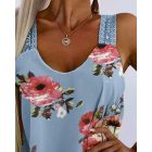 Floral Print Contrast Lace Layered Chiffon Tank Top