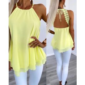 Contrast Lace Tied Detail Chiffon Top