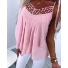 Floral Pattern Lace Patch Ruched Scallop Trim Cami Top