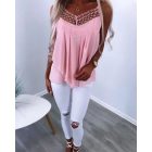 Floral Pattern Lace Patch Ruched Scallop Trim Cami Top