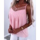 Floral Pattern Lace Patch Ruched Scallop Trim Cami Top