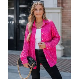 Allover Sequin Button-down Long Sleeve Shirt Top