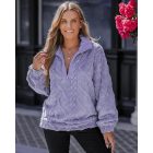 Argyle Pattern Zipper Design Fuzzy Sweatshirt