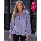 Argyle Pattern Zipper Design Fuzzy Sweatshirt