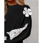 Colorblock Floral Decor Lace Patch Sweatshirt Dress