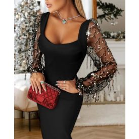   V-Neck Sleeveless Bodycon Dress Rhinestone Clubwear Birthday Party Midi Dress