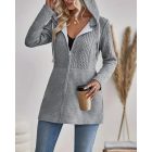 Cable Textured Zip Up Casual Hooded Coat
